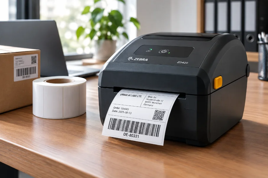 Thermal label printer printing labels